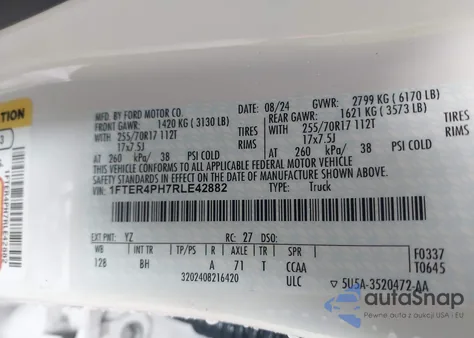 2024 Ford Ranger Xl z USA, uszkodzony, nr VIN 1FTER4PH7RLE42882